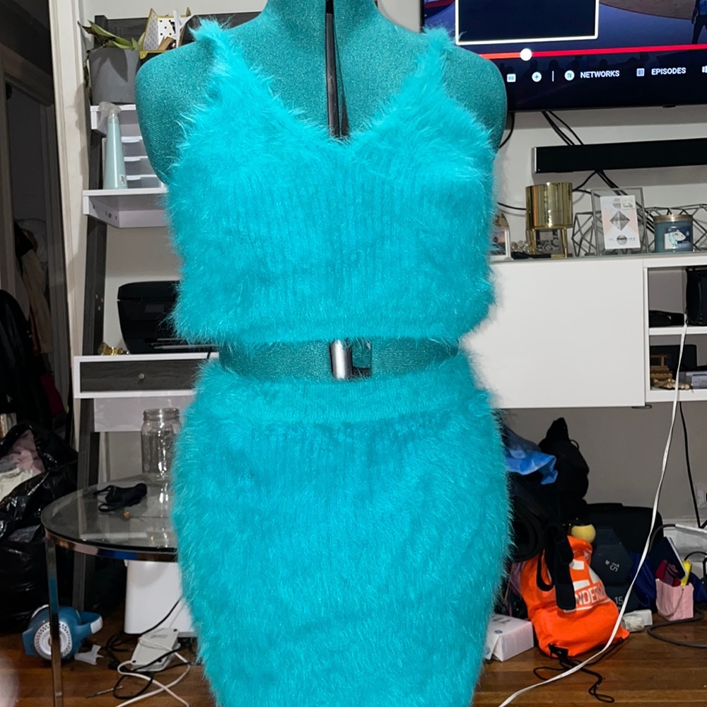 Fuzzy 2 Piece skirt & top outfit